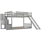Gray Twin over Twin Bunk Bed with Convertible Slide and Stairway, Pine Wood and MDF, 92.8''L x 42.3''W x 50.6''H