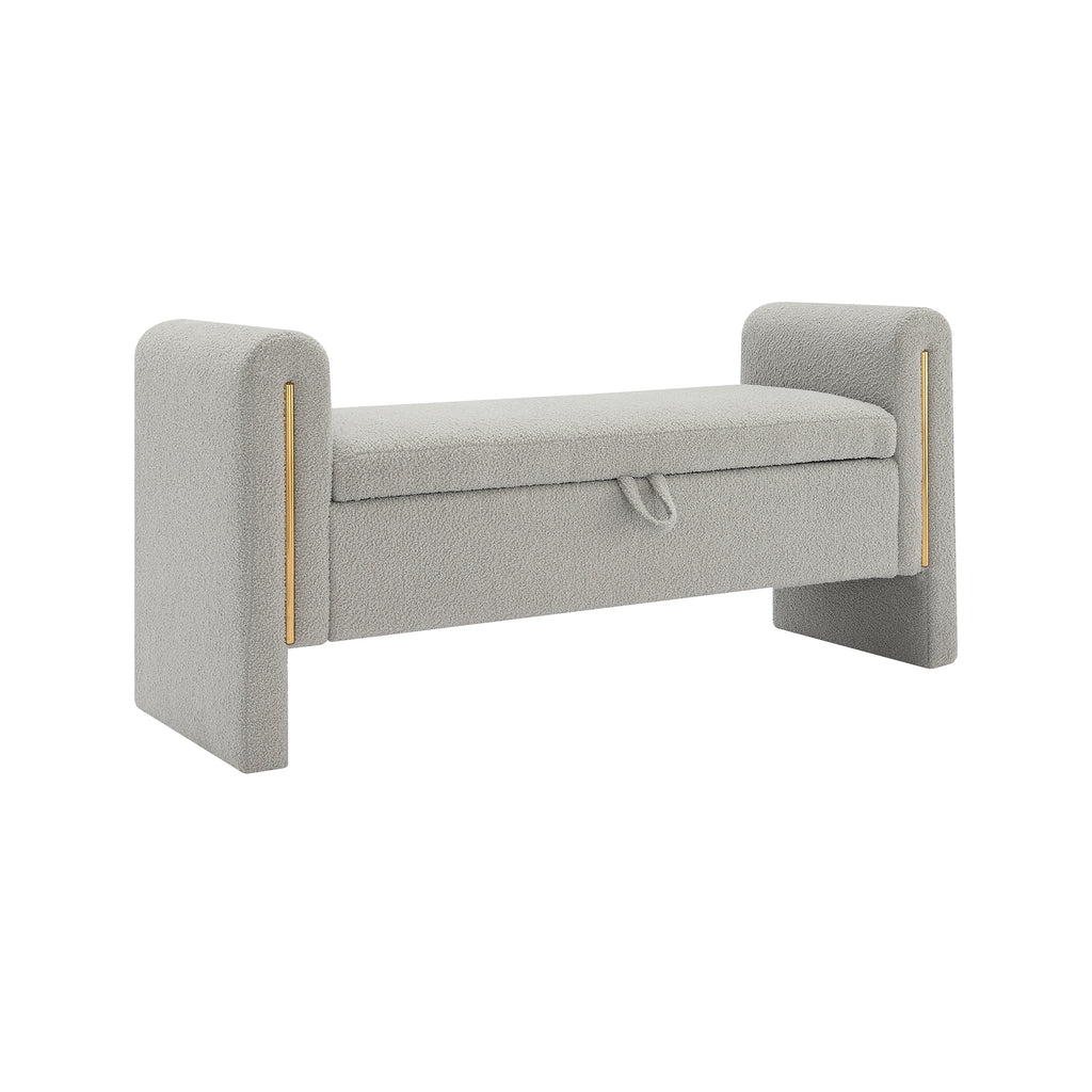 Modern Teddy Upholstered Storage Bench with Arms and Comfy Teddy Fabric in Grey