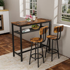 Bar table, equipped with 2 bar stools , with backrest and partition (Rustic Brown)