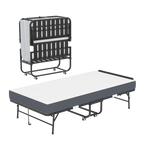 75' * 38' Folding Bed with Adjustable Headboard, 5' Memory Foam Rollaway Bed for Tall People, Heavy-Duty Portable Guest Bed on Wheels, Easy Assembly Twin Size Cot
