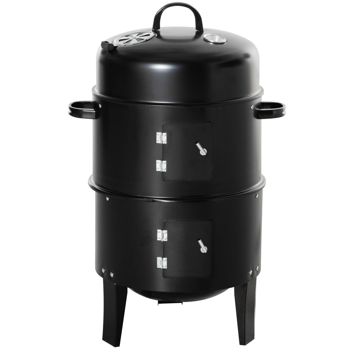 Outsunny Vertical Charcoal BBQ Smoker, 3-in-1 16' Round Charcoal Barbecue Grill with 2 Cooking Area, and Thermometer for Outdoor Camping Picnic Backyard Cooking, Black