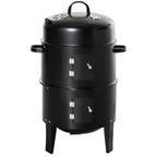 Outsunny Vertical Charcoal BBQ Smoker, 3-in-1 16' Round Charcoal Barbecue Grill with 2 Cooking Area, and Thermometer for Outdoor Camping Picnic Backyard Cooking, Black