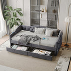 Upholstered Daybed with Storage Drawers, Wood Daybed Twin Size, with USB ports & 2 storage drawers, No Box Spring Needed, Grey