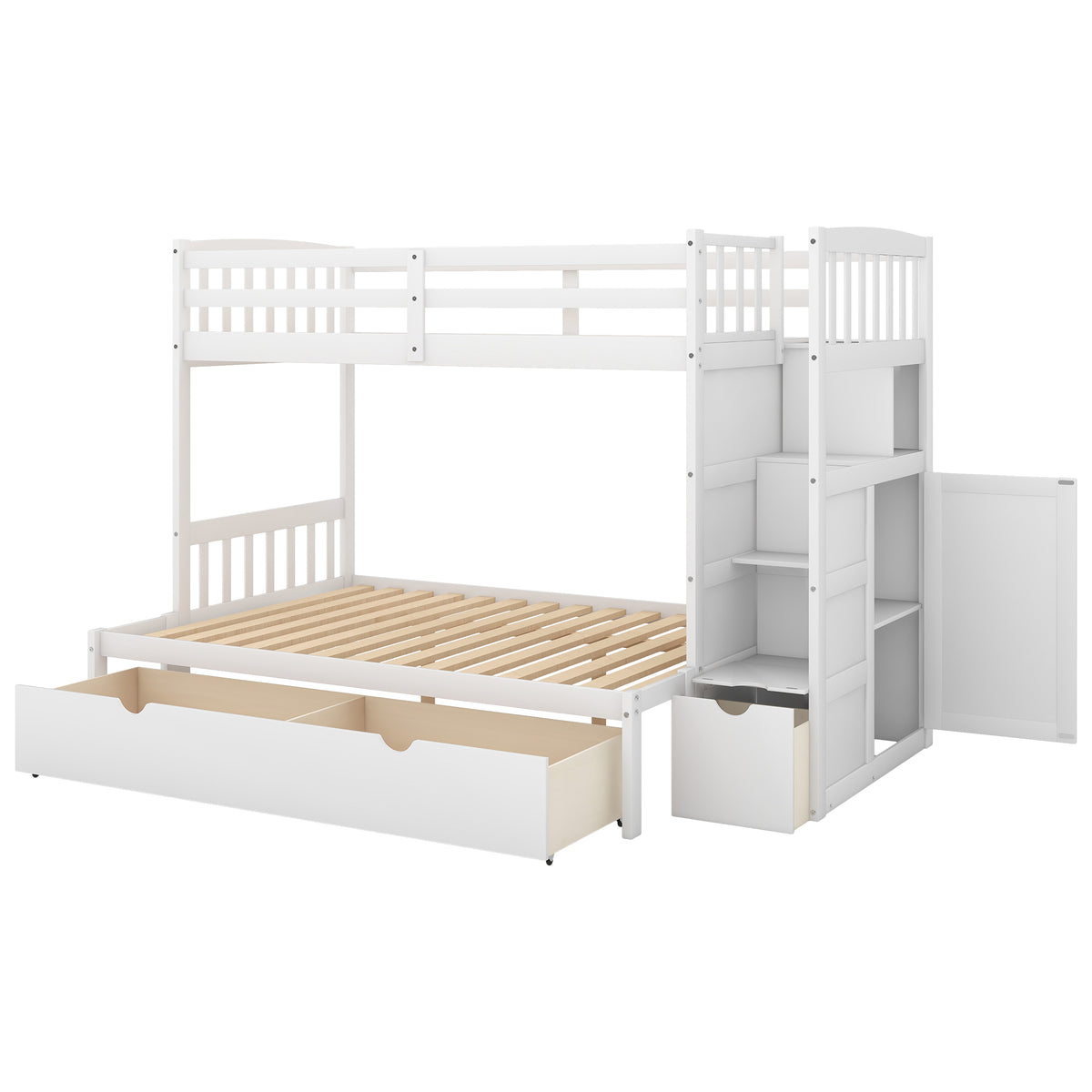 Bryson Twin over Full/Twin Convertible Bunk Bed with Storage Shelves and Drawers, White