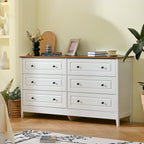 White Dresser for Bedroom, 6 Drawer Dresser with Wide Drawer and Metal Handles, White Dresser, Wood Dressers & Chests of Drawers for Hallway, Entryway.