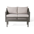 Contemporary ANTIBES Loveseat & Table Set Outdoor Grey PE Rattan Iron Waterproof Fabric