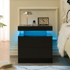 Nightstand LED Bedside Table Cabinet Lights Modern End Side with 2 Drawers for Bedroom (Black)