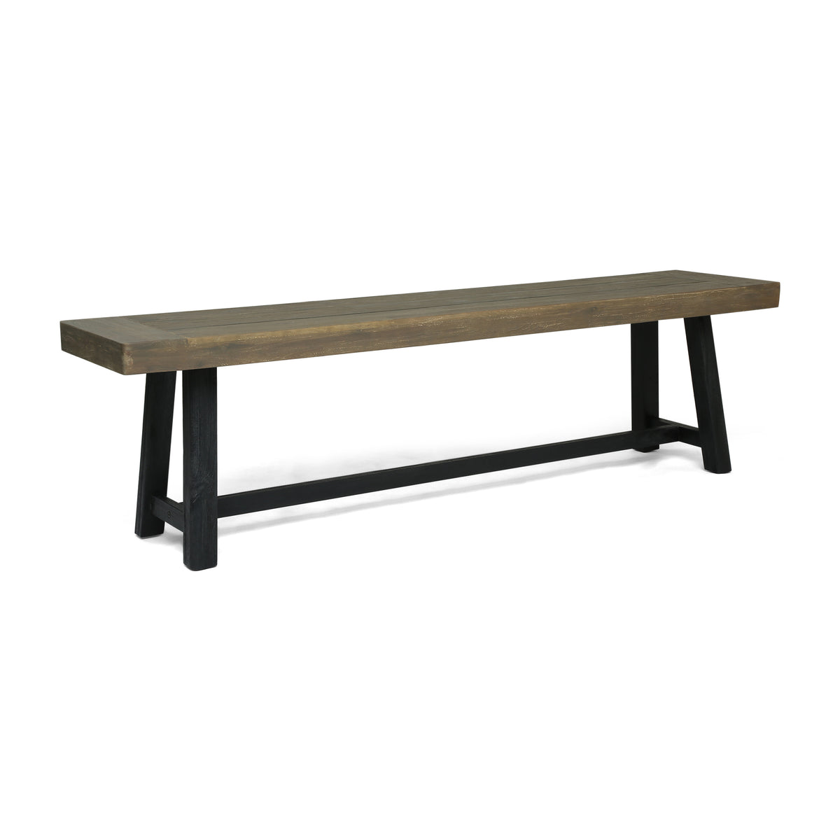 Cloud Outdoor Bench with Acacia Wood Frame and Slat Panel Design, Sandblast Grey and Black