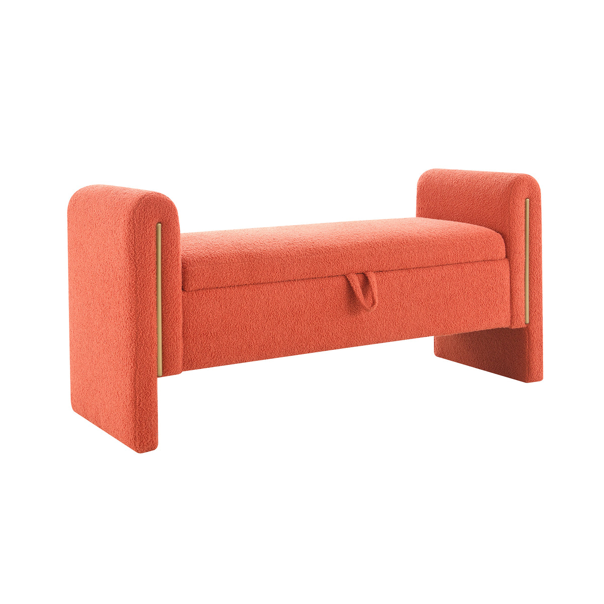 Modern Teddy Bed End Bench with Arms and Storage, Upholstered Orange Foot Rest Stool for Living Room, Bedroom, Dorm, Comfy Window Vanity Bench
