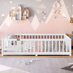 Full Size Bed Floor Bed with Safety Guardrails and Door for Kids, White(Old SKU: W1580P154625)