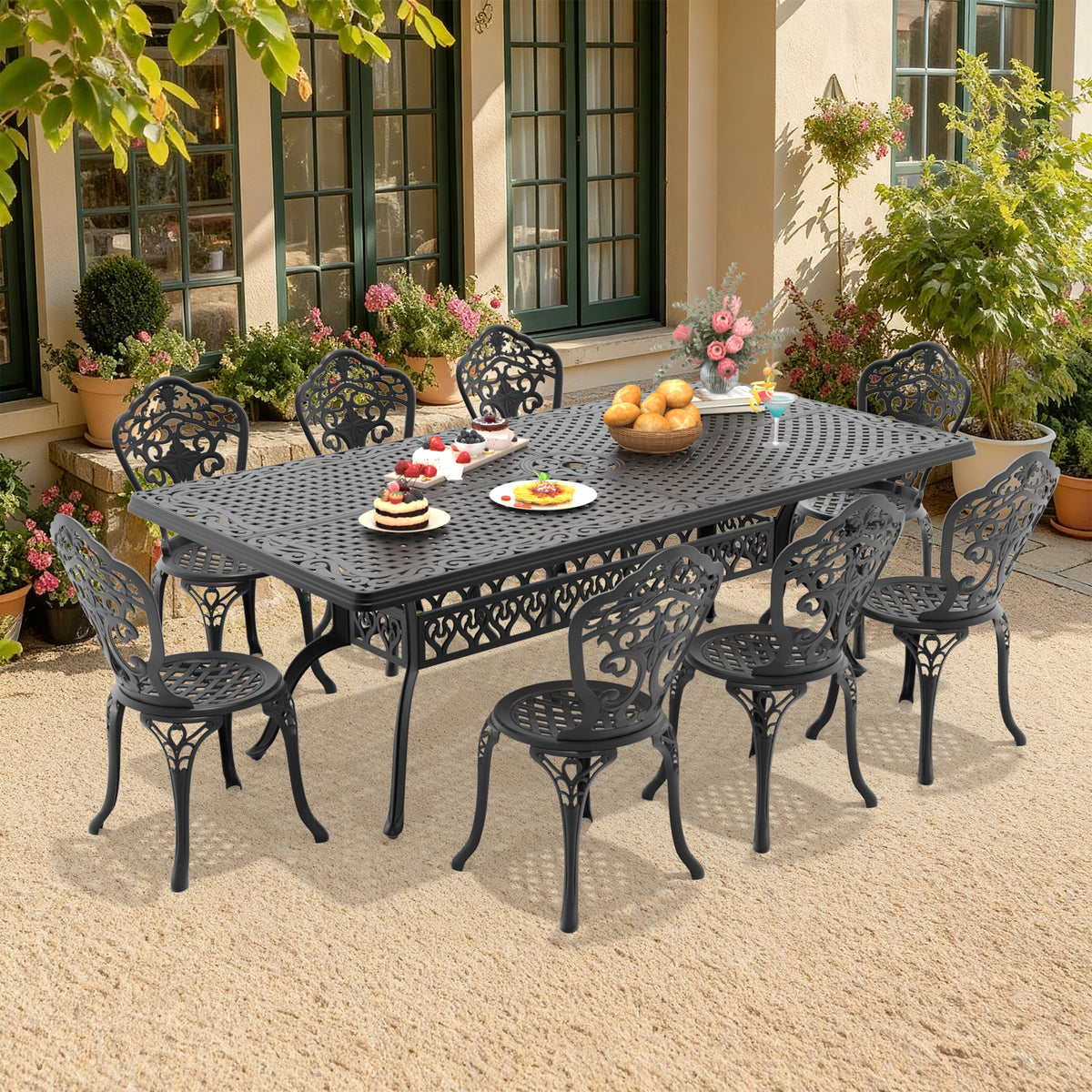 9-Piece Set Of All-Weather Cast Aluminum Dining Furniture Set With Black Frame(same sku: W1710S00535)
