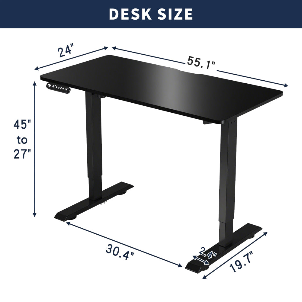 55'×24' Black Electric Standing Desk Height Adjustable Desk for Home a ...