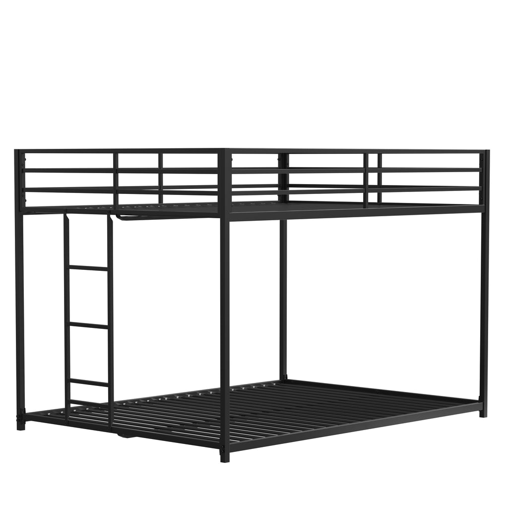Adam Sturdy Full Over Full Bunk Bed Metal Black for Kids and Adult, Low Profile Full Over Full Bunk Bed with Ladder and Guardrails, Easy Climbing, Beds for Bedroom