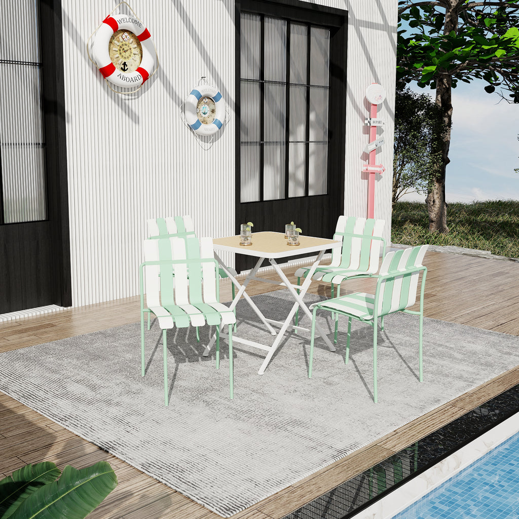 Four-piece Set of Modern Color-block Designed Single Chairs with Folding Square Table,Green/KhakiWhite, 21.06*22.24*32.28 (in)/ 27.56*27.56*29.33(in),PP,Metal