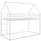White Twin over Twin House Bunk Bed with Built-in Ladder, Metal Frame, 76.5L x 40.5W x 71H inches