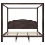 Modern King Size Canopy Platform Bed with Headboard and Support Legs in Brown Wash Finish, Pine Wood Frame