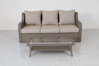 Premium 4-Piece Outdoor Rattan Sofa and Glass-Top Coffee Table Set – 3-Seater Patio Couch with Ultra-Plush Beige Cushions