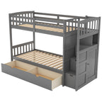 Bryson Twin over Full/Twin Convertible Bunk Bed with Storage Shelves and Drawers, Grey