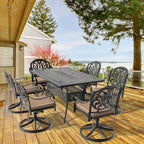 7-Piece All-Weather Cast Aluminum Dining Set, Include 6 Swivel Chairs and Rectangular Table With Black Frame (same sku:W1710S00453)