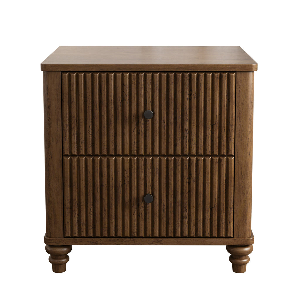 Mid Century Modern Fluted Nightstand 2-Piece Set, 21.65' Wide Wooden Bedside Table with 3 Drawers, Walnut Finish