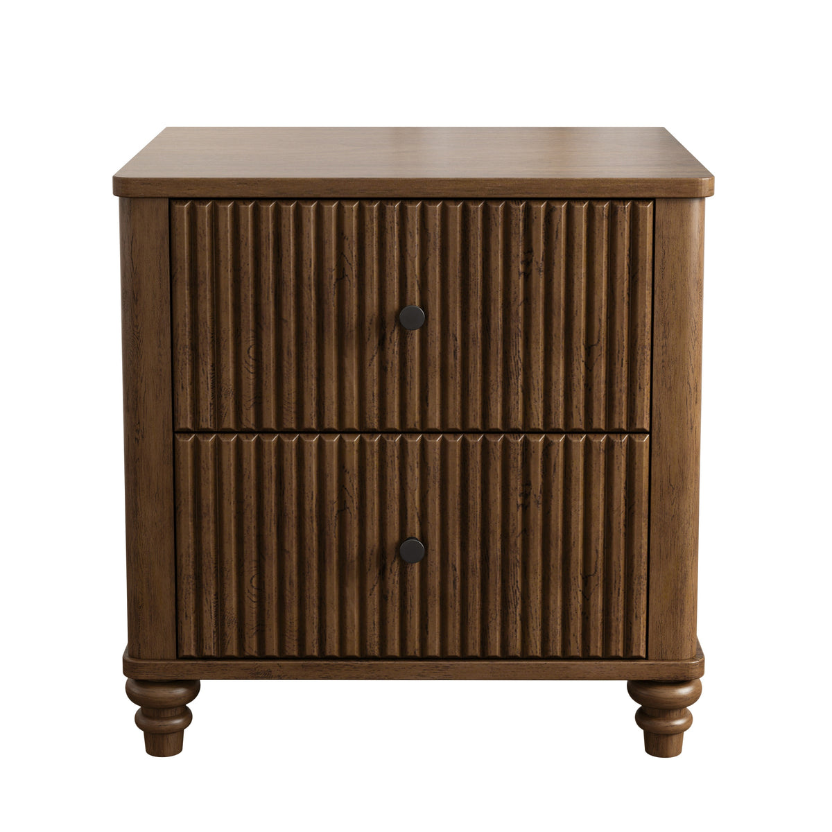Mid Century Modern Fluted Nightstand 2-Piece Set, 21.65' Wide Wooden Bedside Table with 3 Drawers, Walnut Finish
