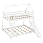 Georgiana Twin over Queen House Bunk Bed with Climbing Nets and Climbing Ramp, White