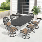 9-Piece All-Weather Cast Aluminum Dining Set, Include 8 Swivel Chairs and Oval Table With Black Frame (same sku:W1710S00469 , W1710S00288)