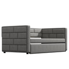 Gray Upholstered Twin Size Daybed with Trundle, Padded Back and Sides, Fabric Frame, 81.5L x 42.5W x 33.4H