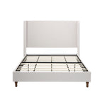 Harper Elegant Upholstered Bed with Tall Headboard in Textured Ivory Canvas, No Box Spring Needed, Easy Assembly, Queen Size