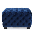 Modern Glam Ottoman with Velvet Upholstery and Button-Tufted Design in Navy Blue, 29 x 29 x 18.25 inches