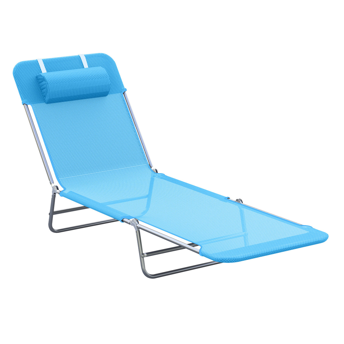 Outsunny Folding Chaise Lounge Pool Chairs, Outdoor Sun Tanning Chairs with Pillow, Reclining Back, Steel Frame & Breathable Mesh for Beach, Yard, Patio, Blue