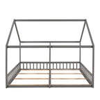 Gray Twin Size House Platform Beds, 2 in 1 Shared Design with Guardrails, Pine Wood and MDF Construction