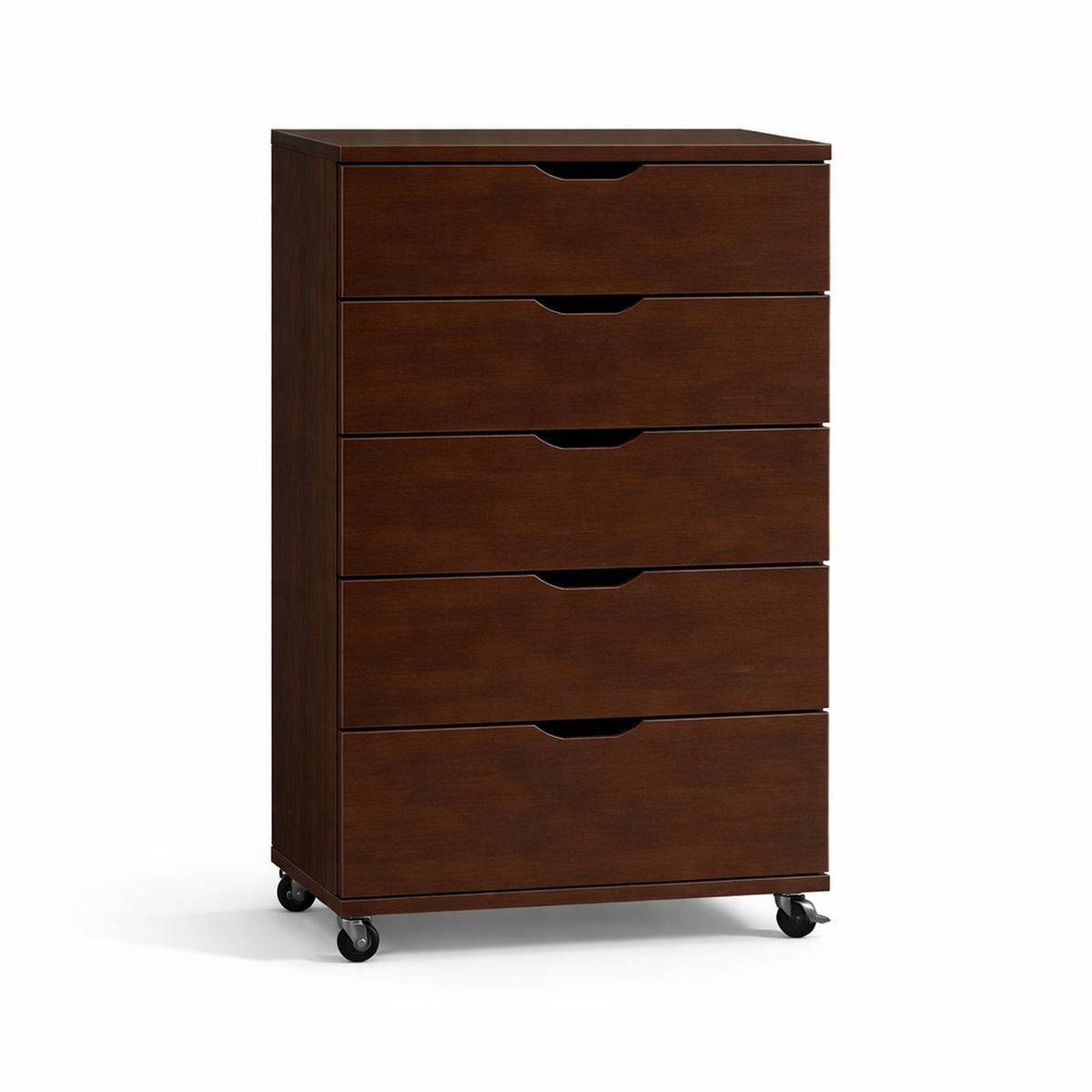 Rustic Dark Brown 5-Drawer Rolling Dresser with Caster Wheels, Wooden Mobile Storage Cabinet for Bedroom, Closet, or Small Space, 30.71' W x 15.83' D x 46.46' H