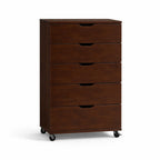 Rustic Dark Brown 5-Drawer Rolling Dresser with Caster Wheels, Wooden Mobile Storage Cabinet for Bedroom, Closet, or Small Space, 30.71' W x 15.83' D x 46.46' H