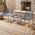Kincaid Outdoor 3-Piece Conversation Set with IRON Frame - 2 Mesh Chairs & 1 Side Table, Matter Navy Blue