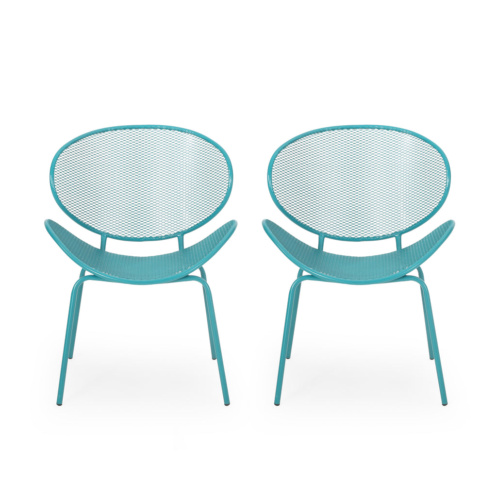 Modern ELBA Chair Set with Mesh Seating and Retro Shell Design in Teal Iron
