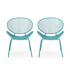 Modern ELBA Chair Set with Mesh Seating and Retro Shell Design in Teal Iron