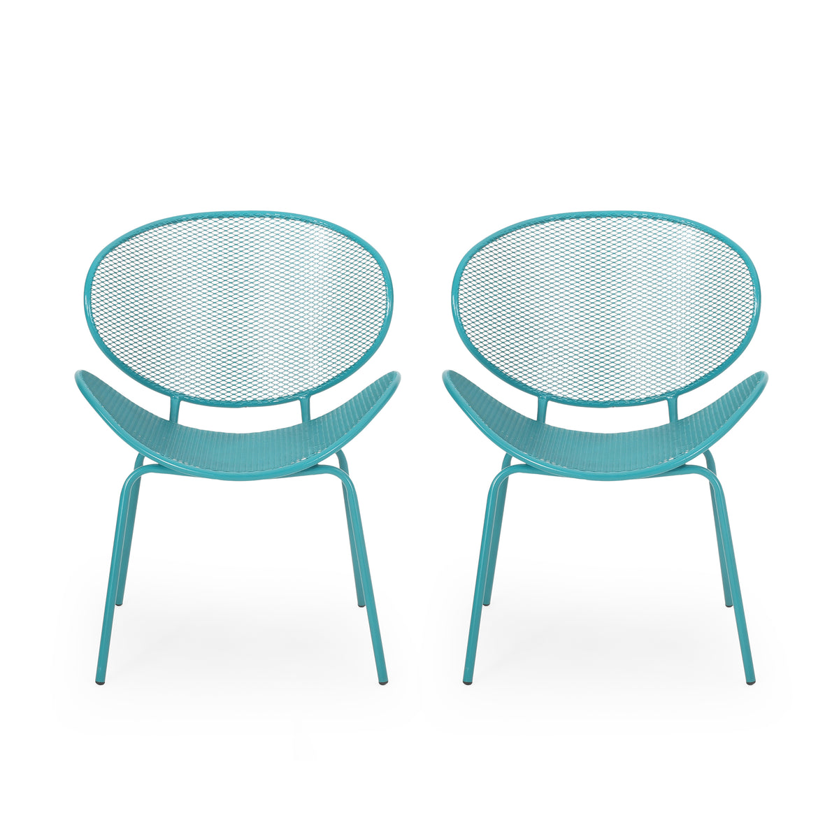 Modern ELBA Chair Set with Mesh Seating and Retro Shell Design in Teal Iron