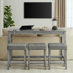 59 Inch Bar Table, Dining Table, Sofa Table with Power Outlet, 3 Upholstered Stools, 4 Piece Bar Table and Chair Set for Living Room, Dining Room, Kitchen