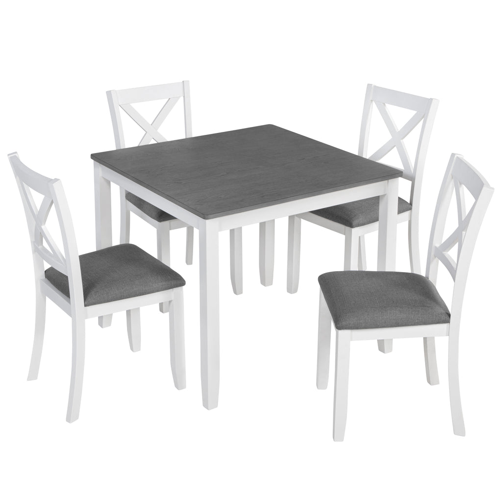 Modern 5-Piece Dining Table Set with 4 Chairs for Kitchen or Dining Room – Grey & White Two-Tone