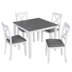 Modern 5-Piece Dining Table Set with 4 Chairs for Kitchen or Dining Room – Grey & White Two-Tone