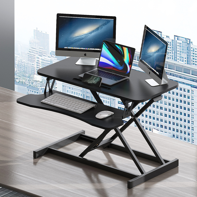 32 Inch Desk Converter, Height Adjustable Sit to Stand Riser, Dual Monitor and Laptop Workstation with Wide Keyboard Tray ( BLACK )