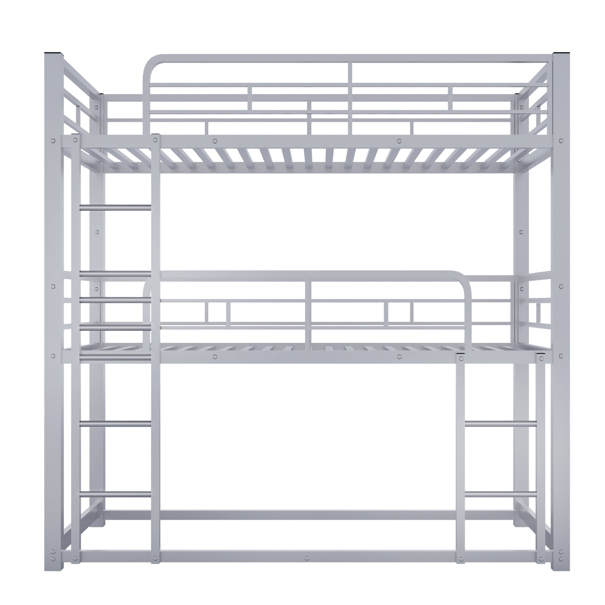 Metal Twin Size Triple Bunk Bed in Silver with Sturdy Construction and Space-Saving Design