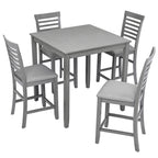 5 Piece Dining Table Set, Wooden Dining Square Table Set for 4, Counter Height Kitchen Table Set with Square Table and 4 Upholstered Chairs for Small Space, Gray