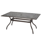 Celestine Outdoor Cast Aluminum Dining Table with Floral Lattice Design and Umbrella Holder, Bronze