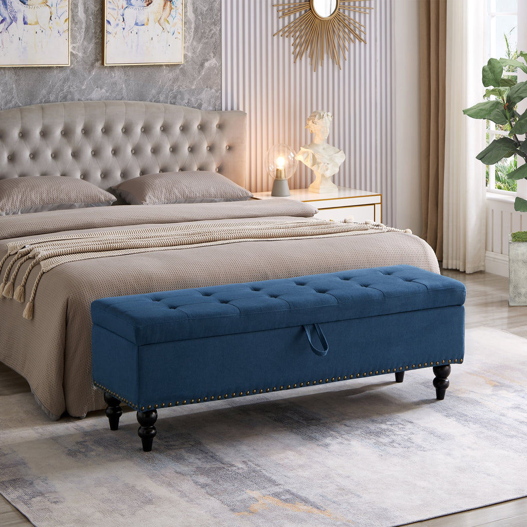 59' Bed Bench with Storage  Blue Fabric