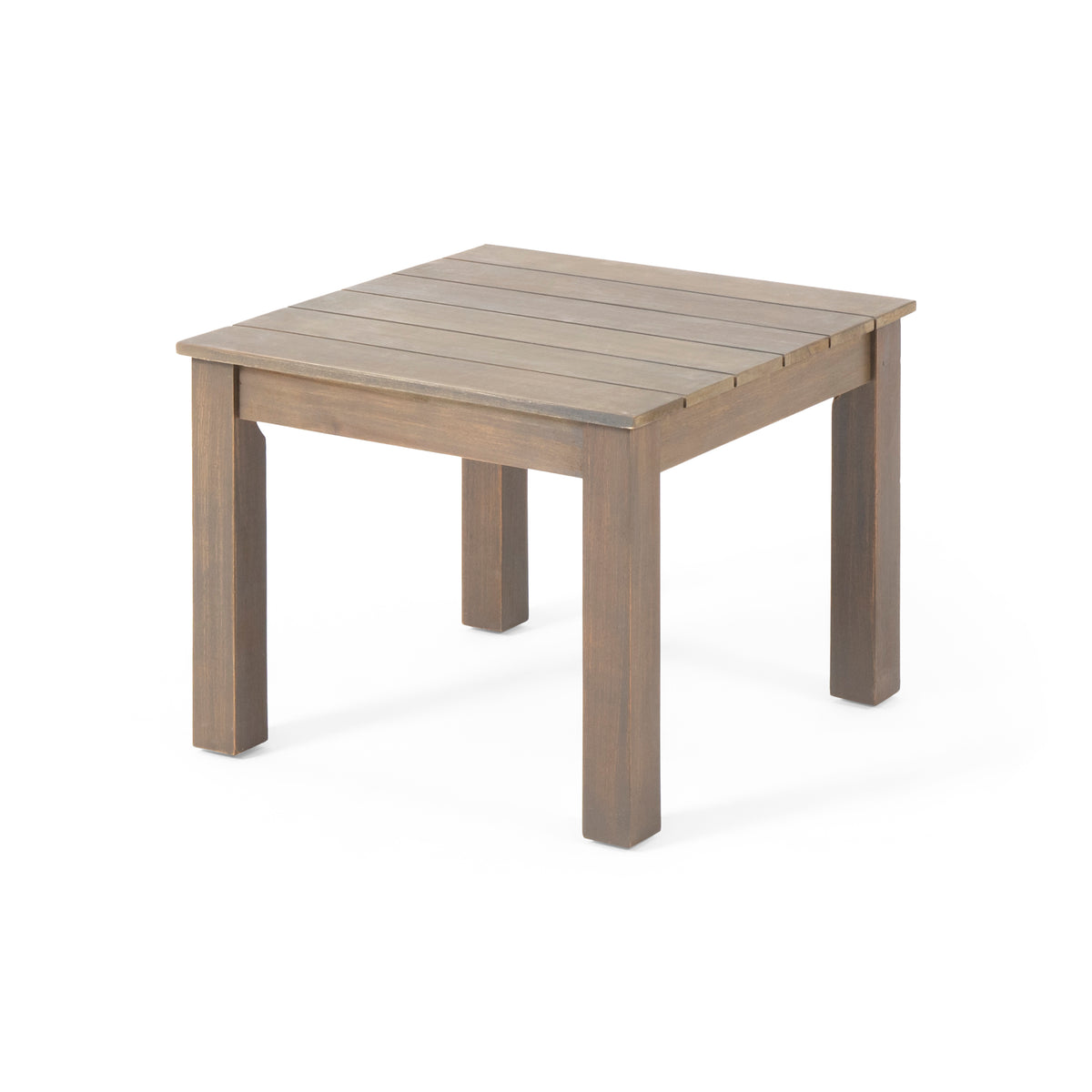 Halcyon Outdoor Side Table with Slat Design and Acacia Wood Frame, Grey