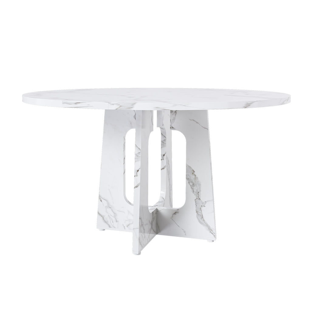 Modern Farmhouse 47.24' Round Dining Table for 4 with Marble White Finish MDF and Iron