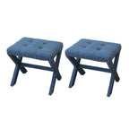 Accent Stool, Tufted Linen Upholstered Chair with X-Base Wood Frame and Nailhead Trim, Blue, Polyester and Solid Wood, 17'D x 19'W x 17'H