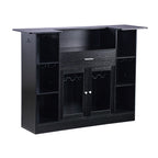 Home Bar Unit, Wine Bar Cabinet Table 4-Tier with Storage Drawer Shelves, Wine Glass Holder, Bottle Rack, LED Light, Wood & Metal Liquor Cabinet for Home, Basement, Kitchen, Living Room, Black